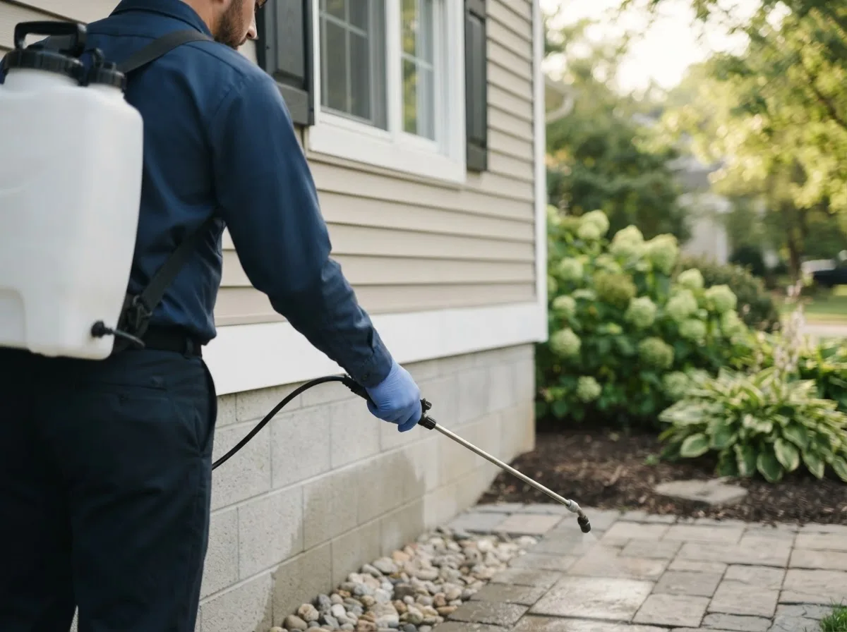 Pest control technician inspecting a home in West Point, NE